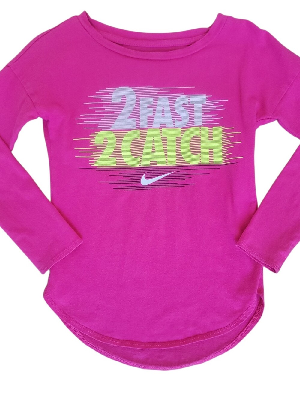 Nike Girls "2 Fast 2 Catch" Long Sleeve Graphic Tunic Top Pink Size 4 Activewear